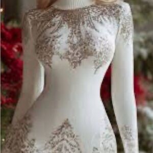 Temu White Long Sleeve Stretchy Sweater Dress Size Small